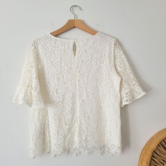 Nanette Lepore White Lace Top Ruffle Sleeve S - Picture 6 of 6